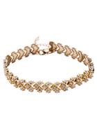 Romwe Gold Tone Rhinestone Embellished Heart Link Choker Necklace