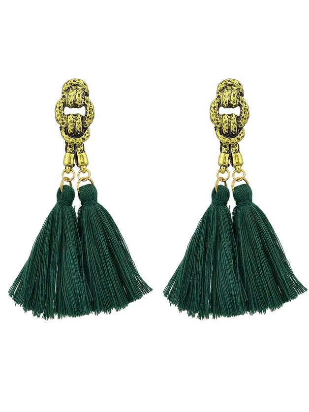 Romwe Green Colorful Handmade Tassel Boho Earrings For Women