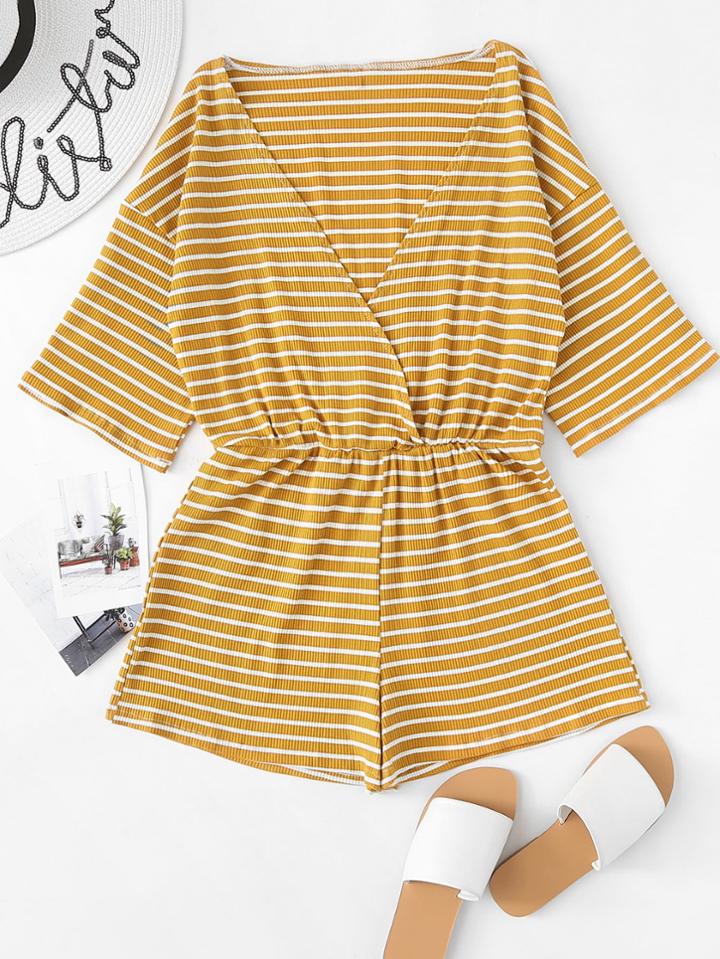 Romwe Drop Shoulder Striped Romper