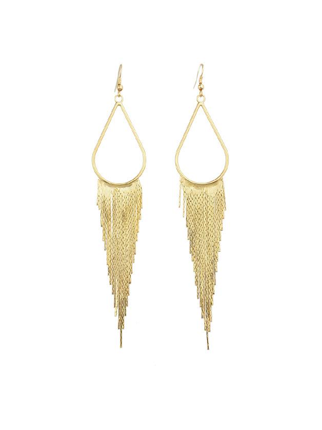 Romwe Gold Statement Metal Tassel Long Earrings