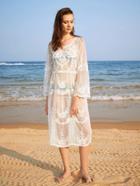 Romwe Flower Embroidery Sheer Cover Up Dress