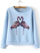 Romwe Crane Print Blue Sweatshirt