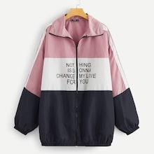Romwe Plus Slogan Print Cut-and-sew Jacket