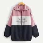 Romwe Plus Slogan Print Cut-and-sew Jacket