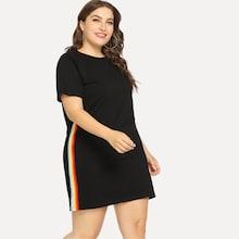 Romwe Plus Stripe Tape Side Dress