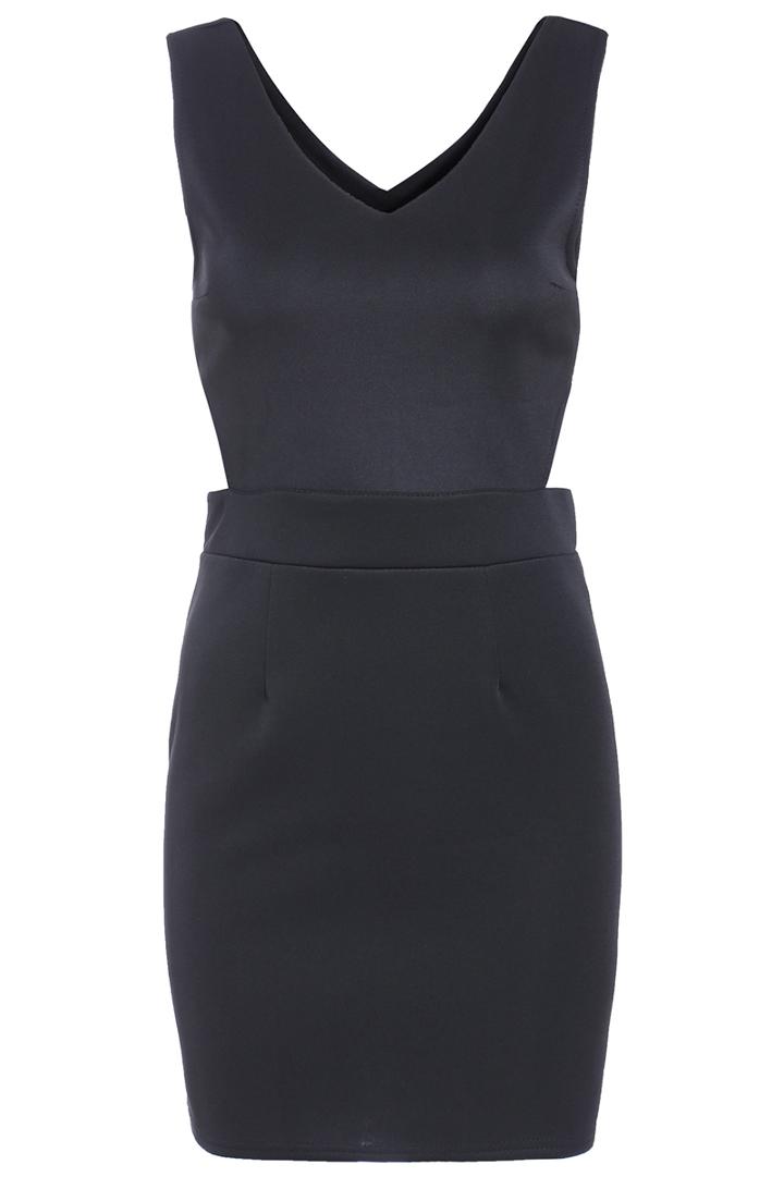 Romwe V Neck Cut Out Bodycon Black Dress