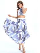 Romwe Blue Embroidered Cami Top With Asymmetric Skirt