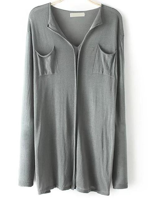Romwe V Neck Grey Sweater With Pockets