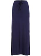 Romwe Drawstring Side Split Blue Skirt