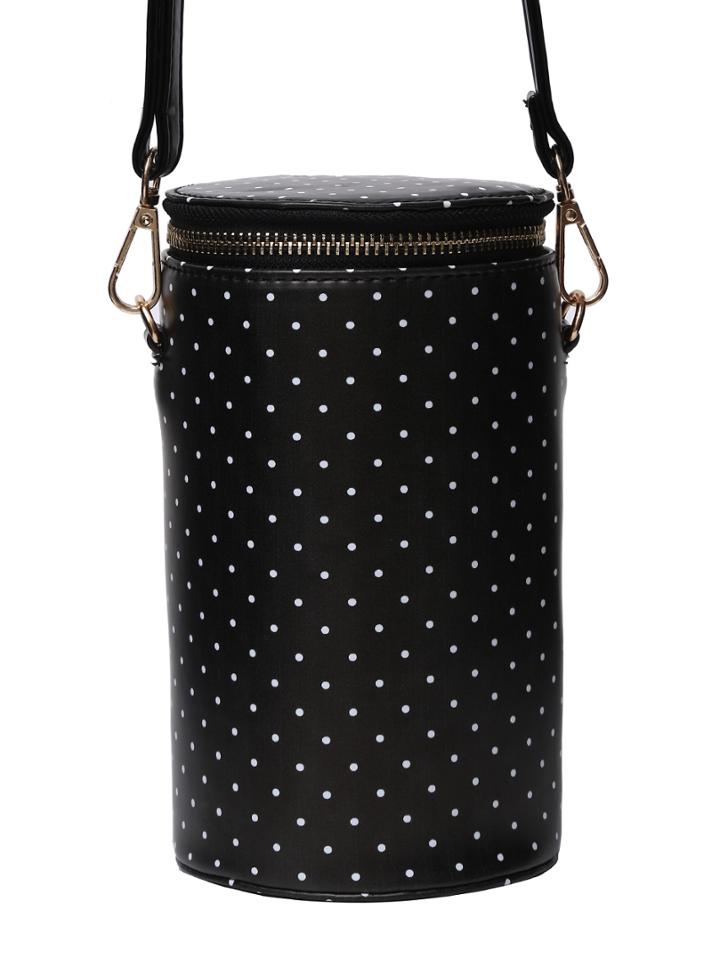 Romwe Polka Dot Print Top Zip Cylinder Bag