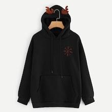 Romwe Christmas Snowflake And Letter Embroidered Hoodie