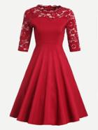 Romwe Lace Panel Circle Dress