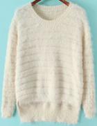 Romwe Shaggy Dip Hem Beige Sweater