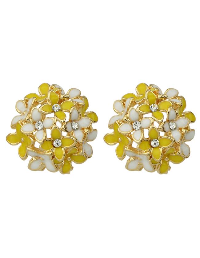 Romwe Yellow Flower Shape Stud Earrings