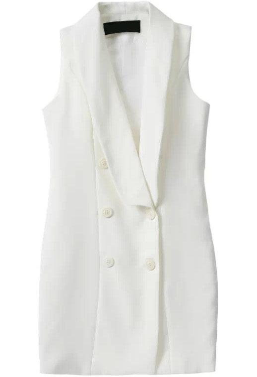 Romwe Sleeveless Double Breasted White Dress