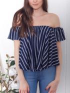 Romwe Striped Off-the-shoulder Swing Top