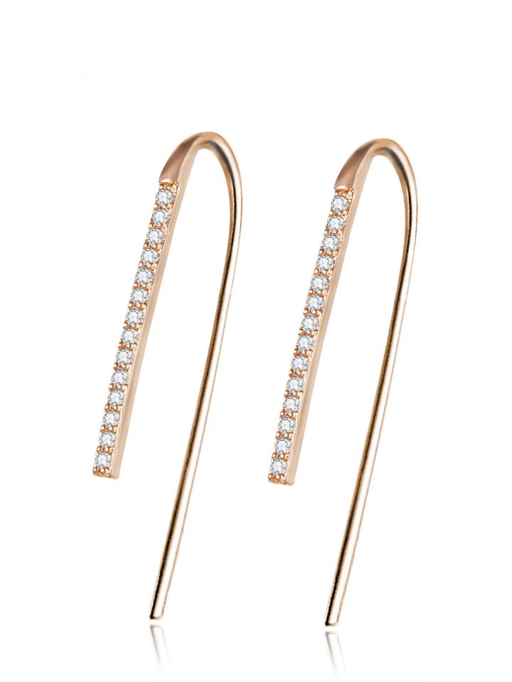 Romwe Rhinestone Detail Bar Earrings