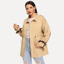 Romwe Drawstring Waist Tie Detail Coat