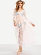 Romwe White Lace Up Hollow Sheer Cardigan