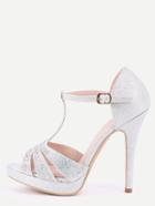 Romwe Silver T-strap Platform Sandals