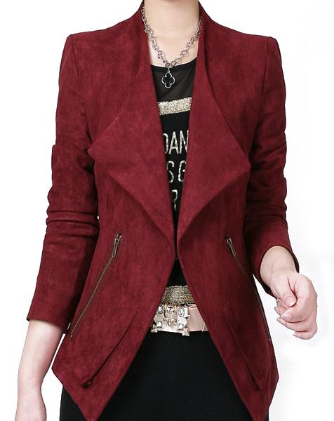 Romwe Wine Red Lapel Zipper Casual Blazer