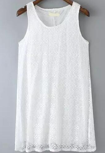 Romwe Sleeveless Lace White Dress