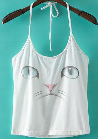 Romwe Halter Cat Print Cami Top