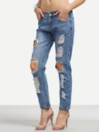 Romwe Blue Distressed Straight Jeans