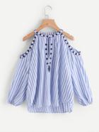 Romwe Open Shoulder Striped Embroidered Blouse