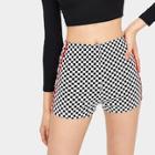Romwe Checkerboard Print Striped Panel Shorts