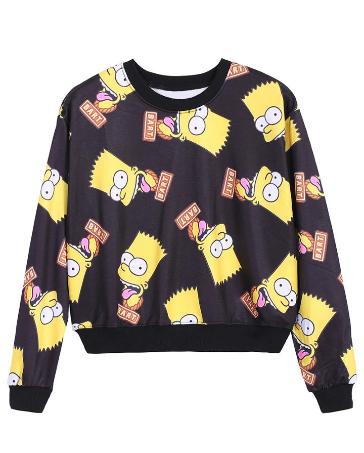Romwe Simpson Print Crop Sweatshirt