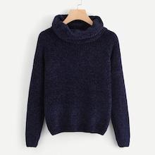 Romwe Cowl Neck Marled Knit Chenille Sweater