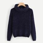 Romwe Cowl Neck Marled Knit Chenille Sweater