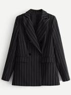 Romwe Double Breasted Striped Tailored Blazer