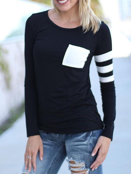 Romwe Black White Round Neck Striped Loose T-shirt