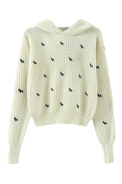 Romwe Dog Knitted Midriff White Jumper