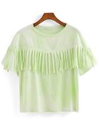 Romwe With Tassel Tie-dye Green T-shirt