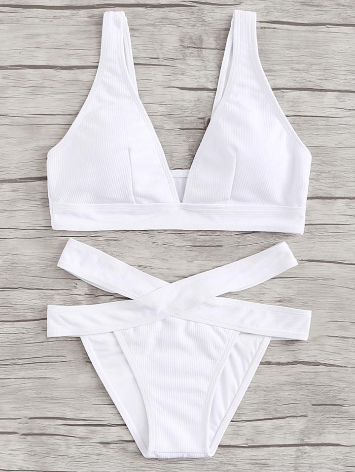 Romwe Ribbed Bikini Set