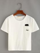 Romwe Embroidered Hat Man Pocket T-shirt - White