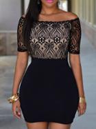 Romwe Off-the-shoulder Lace Top Dress