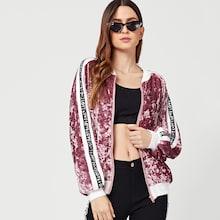 Romwe Velvet Letter Print Jacket