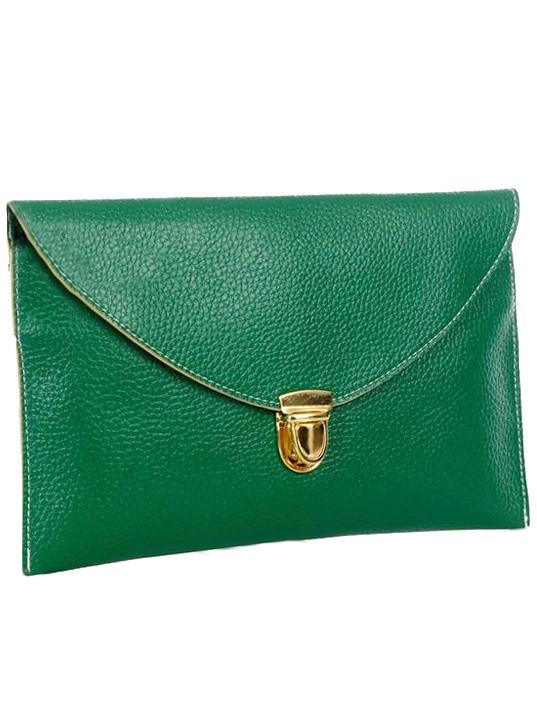 Romwe Green Push Lock Clutch Bag