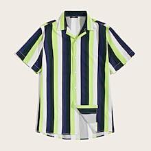 Romwe Guys Neon Striped Revere Collar Shirt