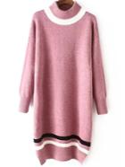 Romwe Dropped Shoulder Seam Striped Split Side Pink Sweater Dress