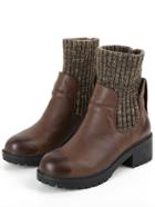 Romwe Brown Round Toe Contrast Sweater Boots