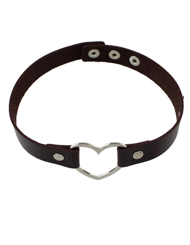Romwe Coffee Pu Leather Choker Necklace