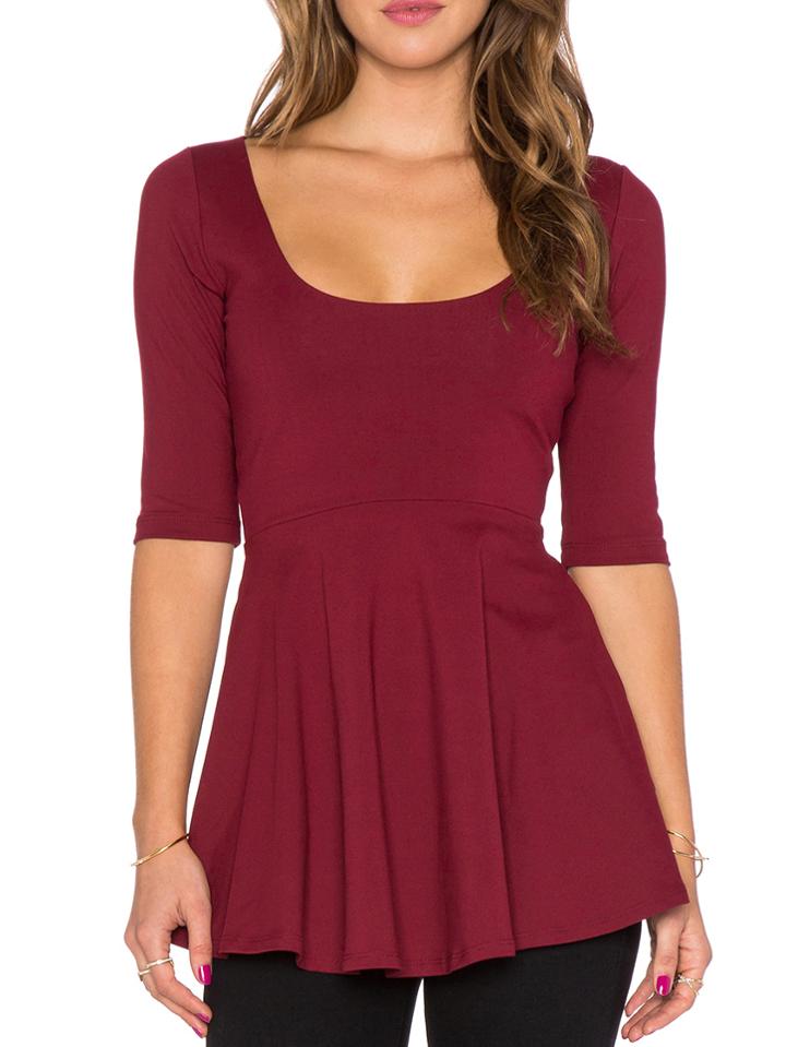 Romwe Scoop Neck Half Sleeve Red T-shirt