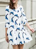 Romwe V Wire Dolphin Print Dress