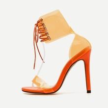Romwe Open Toe Lace-up Ankle Cuff Heels