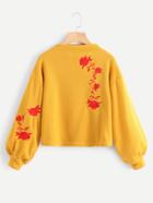 Romwe Drop Shoulder Floral Embroidered Patch Sweatshirt